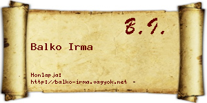 Balko Irma névjegykártya